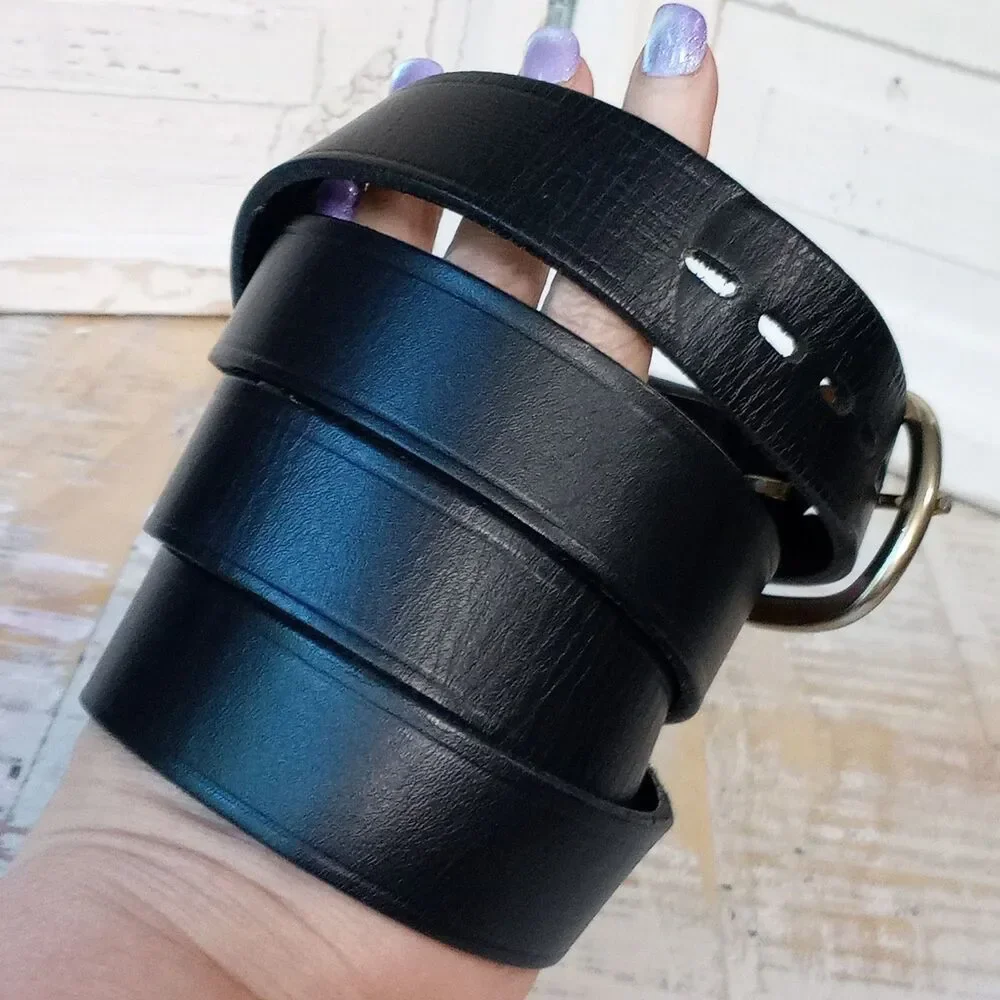 Y2K Vintage Twin Hill UPS Leather Belt 48 52 Black Silver Workwear Gorp USA Made